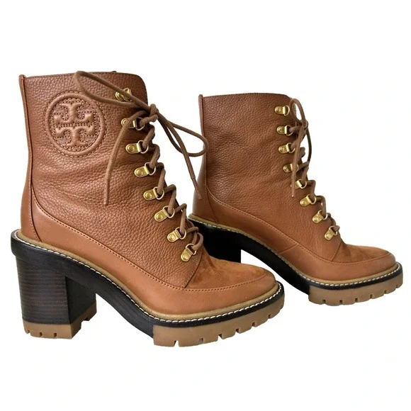 Tory Burch Leather Boot Womens Size 7.5 M Miller Tumbled Lug Cognac NWOB $500